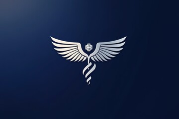 Obraz premium Air ambulance logo with a winged medical symbol, modern clean typography
