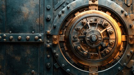 Obraz premium Ornate, metallic safe's intricate locking mechanism.