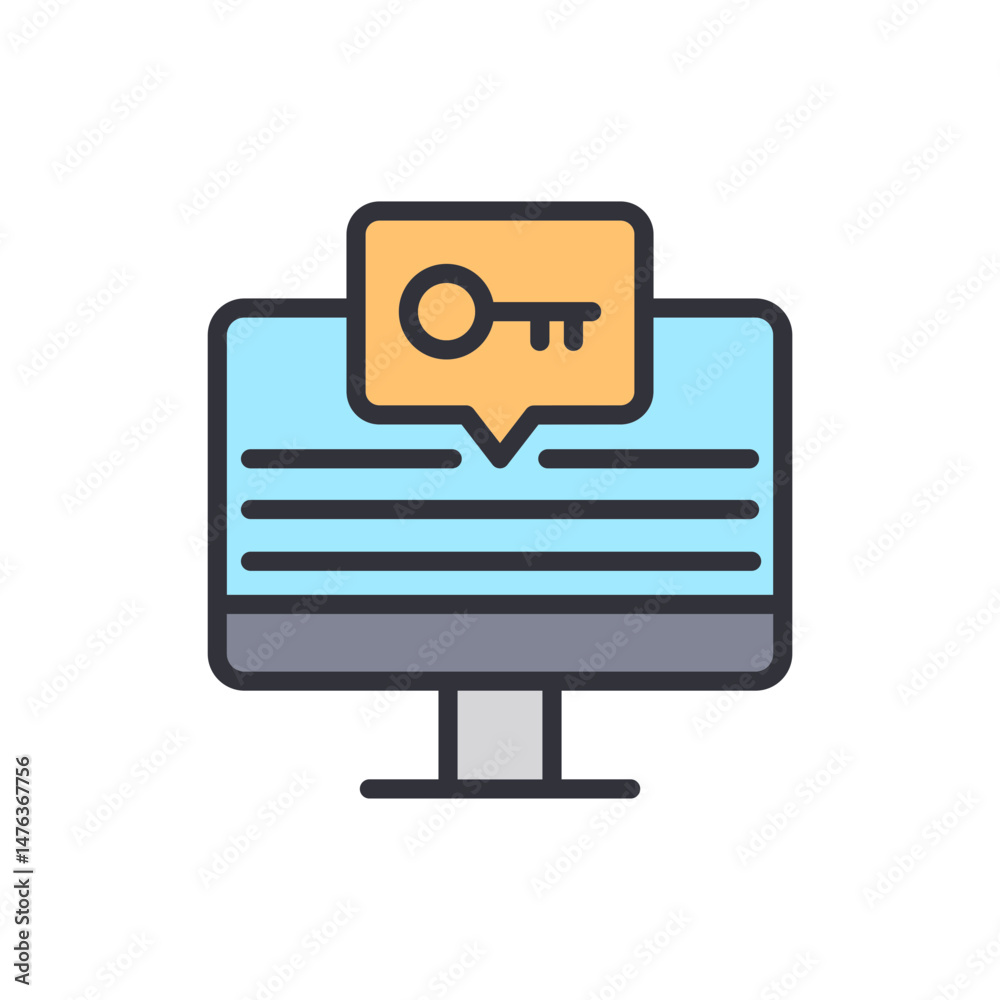 Poster computer displaying a key in speech bubble for secure access