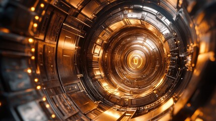 Obraz premium Intricate, metallic tunnel design with golden accents.