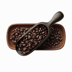 Fototapeta premium Aromatic Coffee Beans in Wooden Scoop and Tray