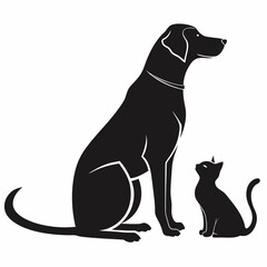 Elegant Dog and Cat Silhouette Pair with White Outline Vector Design for Pet Services generative ai