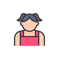 Illustration Of A Young Girl With Pigtails Wearing A Pink Dress