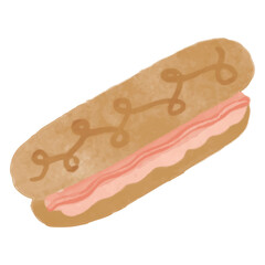 hand drawn eclair with strawberry fillings