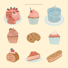 set of cakes and sweets