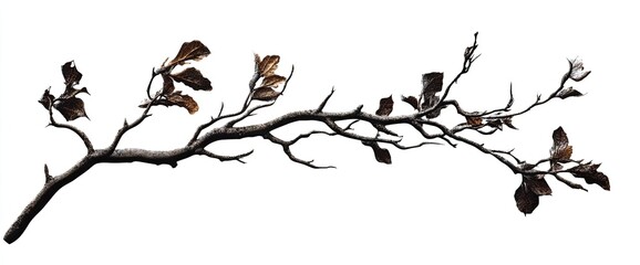Naklejka premium Bare branch with dried leaves