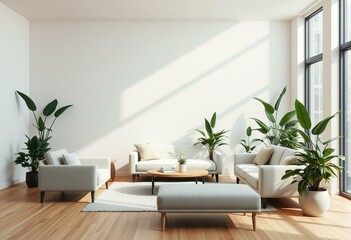 Biophilic living room with natural light and indoor plants