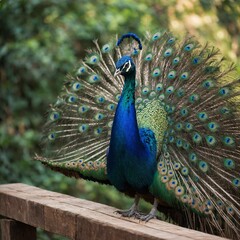 Obraz premium Indian Peafowl bird on piece of wood