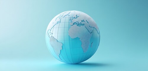 Clean, linear light blue globe with minimal strokes, soft blue background, HD realistic capture