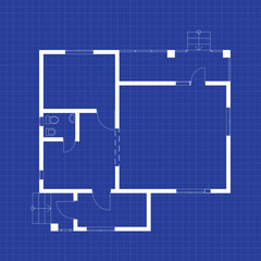 Blueprint floor plan of a modern apartment on graph paper. Vector house interior. Architectural background.