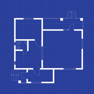Blueprint floor plan of a modern apartment on graph paper. Vector house interior. Architectural background.