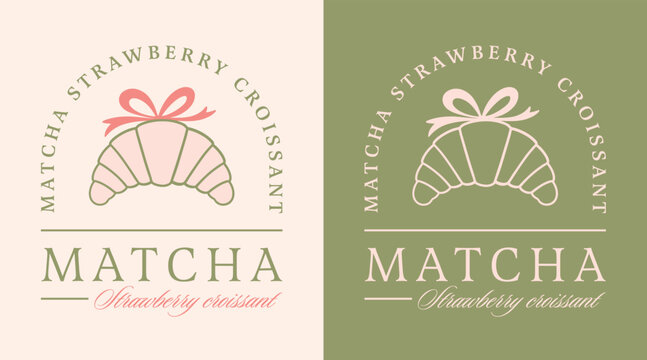 Matcha strawberry croissant fruit green tea flavor organic Japanese French pastry lovers cute illustration. Kawaii fancy girly coquette retro aesthetic pastries bow poster print girl shirt design. - Powered by Adobe