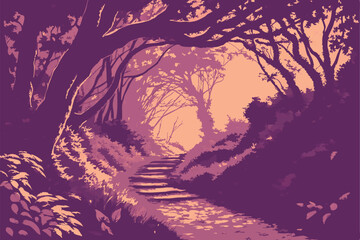 57 photorealistic, lush forest pathway, dense foliage, warm lighting, vivid colors, intricate details, mesmerizing depth of field, magical atmosphere, enchanting scene, captivating landscape, dreamlik