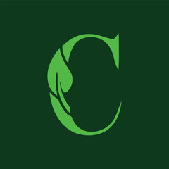 letter C with nature leaf logo design