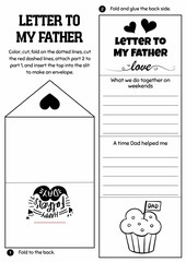 Letter to My Father Craft for Kids | Father’s Day Coloring and Writing Activity | Creative Writing Prompt and DIY Card | Printable Template

