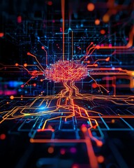 glowing neural layout, Abstract network representing artificial intelligence. digital brain mapping, artificial intelligence grid.