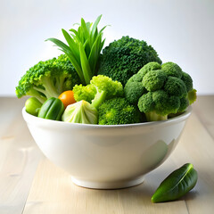 Green vegetable on white ceramic bowl for fresh and vibrant food photography