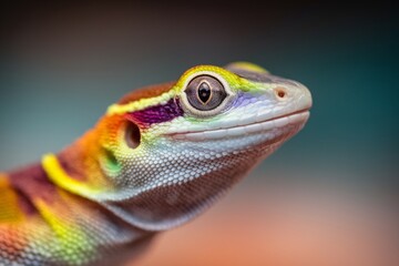 Obraz premium A close-up of a vibrant gecko displaying colorful patterns and intricate details.