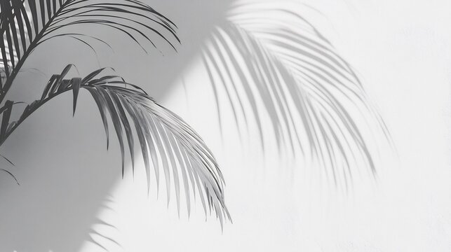 Tropical palm leaf shadow on white wall background minimal summer vibe ideal for holiday and lifestyle branding overlay cut out on isolated transparent removed background