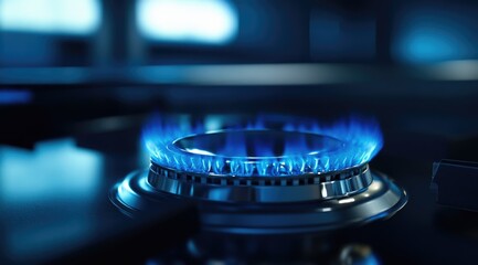 Vibrant blue gas flame on a modern stovetop