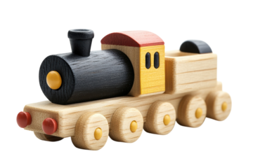 Wooden toy train on black