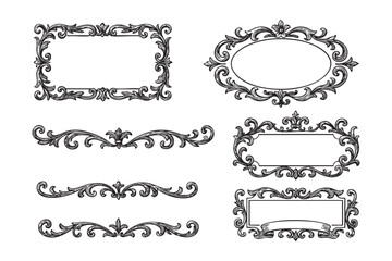 Obraz premium vintage flourish border badge frame set woodcut engraving vector illustration