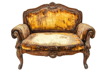 Decayed antique loveseat  Aged, weathered, worn