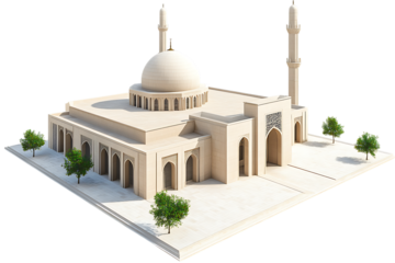 Modern Mosque Architectural Model on Transparent Background