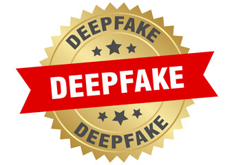deepfake. deepfake round red and gold label isolated on transparent background