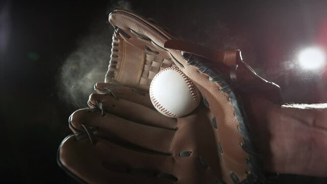 Ultra Slow Motion Baseball Catch. Ball Landing in Glove at 1000fps.