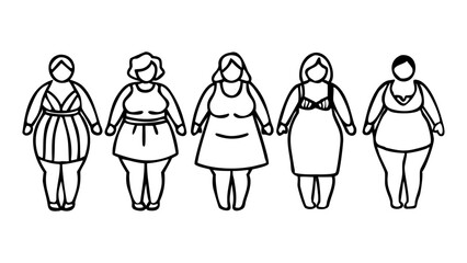 Body Positive Fat Woman Outline Sketch Series