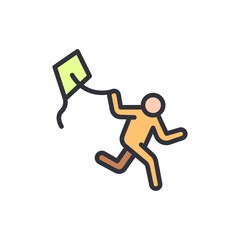 Joyful Figure Running With Kite Depicts Carefree Outdoor Activity