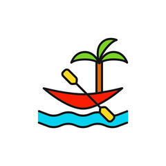 Fototapeta premium Island Kayak Icon with Palm Tree and Tropical Adventure Theme.