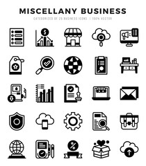 Collection of Miscellany Business 25 Lineal Filled Icons Pack.