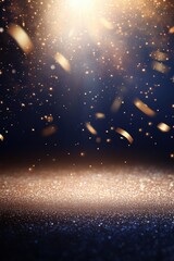 Golden Confetti Falling on Glittering Surface Background in Vertical Format for Celebration and Festive Occasions