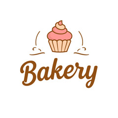 Sweet Bakery Cupcake Logo Design Pink Frosting Delicious Treat Brown Script Text Cute Illustration Whimsical Style Bakery Shop Brand Graphic Design Element Perfect for Business Cards Websites and     