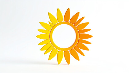 A vibrant, circular design resembling a sunflower, featuring alternating yellow and orange petals, set against a minimalist white background