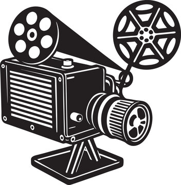 black vintage movie projector and film reel clip art preview