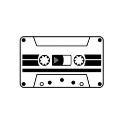 Naklejka premium Vintage Cassette Tape Music Audio Retro Design Graphic Illustration Black White Minimalist Style Simple Icon Vector Art Image Background Element for Print Web Design Projects 80s 90s old song beat 