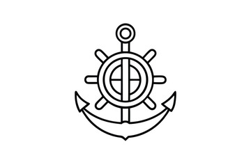 Anchor and Ship Wheel Logo - Elegant Monoline Illustration