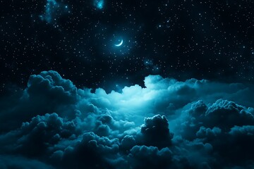 
Black dark turquoise blue white night sky. Cloud star constellation galaxy nebula universe space dream fly sleep. Light moon glow twinkle. Fantasy, fantastic, epic.

