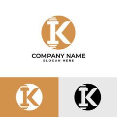 Obraz premium Modern letter K logo cleverly integrated with a barbell silhouette within a circle. The letter K uses the barbell's weight plates as horizontal elements. Represents fitness, gym, strength training