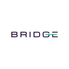 BRIDGE wordmark Features clean, geometric sans-serif typography. letter 