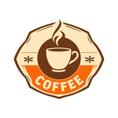 Vintage Coffee Shop Logo Design Template Brown Orange Cup Steam Hot Beverage Cafe Restaurant Branding Element Graphic Illustration Perfect for Business Identity Design Projects Unique and Stylish     
