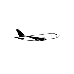Simple Airplane Silhouette Design Black and White Vector Illustration Graphic Commercial Travel Airplane Flight Transportation Airliner Aircraft Jet Plane Modern Minimalist Design Element sky icon    