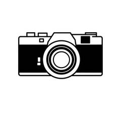 Classic Vintage Camera Icon Black White Photography Equipment Simple Minimalist Design Retro Style Image Graphic Element Photographer Tool Digital Asset Instant Camera Photo Shoot Equipment           