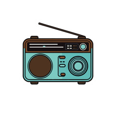 Vintage Retro Radio Boombox Teal Brown Design Illustration Graphic Music Audio Player Old School Classic Style Broadcast Station Antenna Receiver Electronic Device Flat Design Simple Minimalist Vector