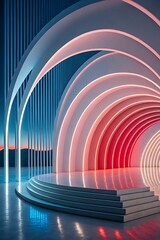 Obraz premium Abstract Modern Stage Design with Neon Lights and Curved Architecture