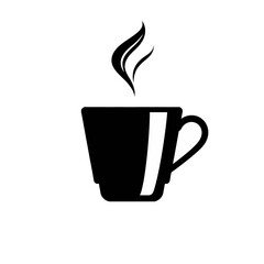 Hot Coffee Cup Icon Black Simple Minimalist Design Graphic Vector Illustration Beverage Caffeine Drink Steam Mug Espresso Breakfast Warm Morning Energy Refreshment Cozy Style art logo white image     