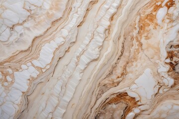 Obraz premium Detailed Close-Up of Polished Honey Onyx Slab with Cream and Brown Veins, Revealing Intricate Patterns and Texture, Ideal for Interior Design and Decoration.